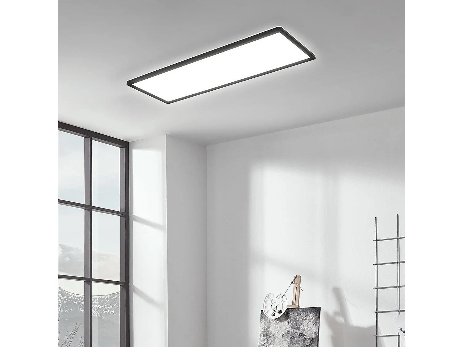 Plafoniera LED 24W Rettangolare SwitchCCT Selezionabile 580x200 mm Doppia Luce Nero Selezionabile (Caldo-Naturale-Freddo)