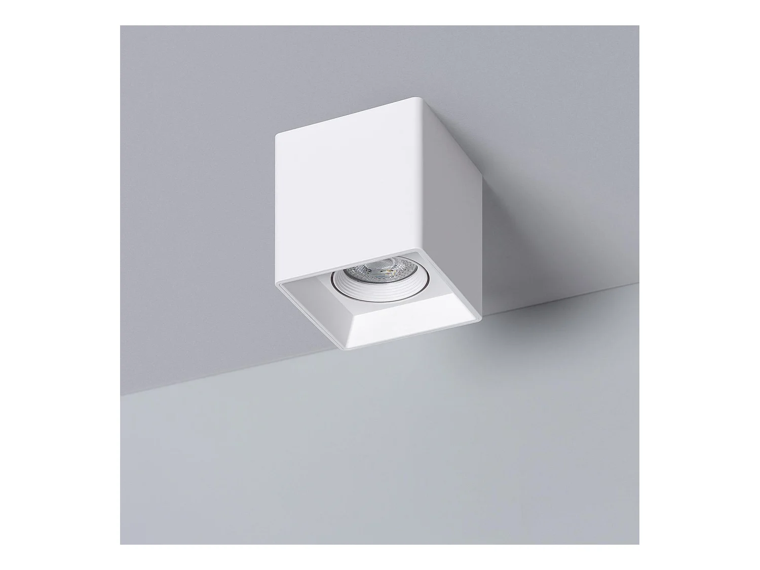 Plafonnier Space Carré Blanc avec Ampoule GU10 2700K Blanc chaud