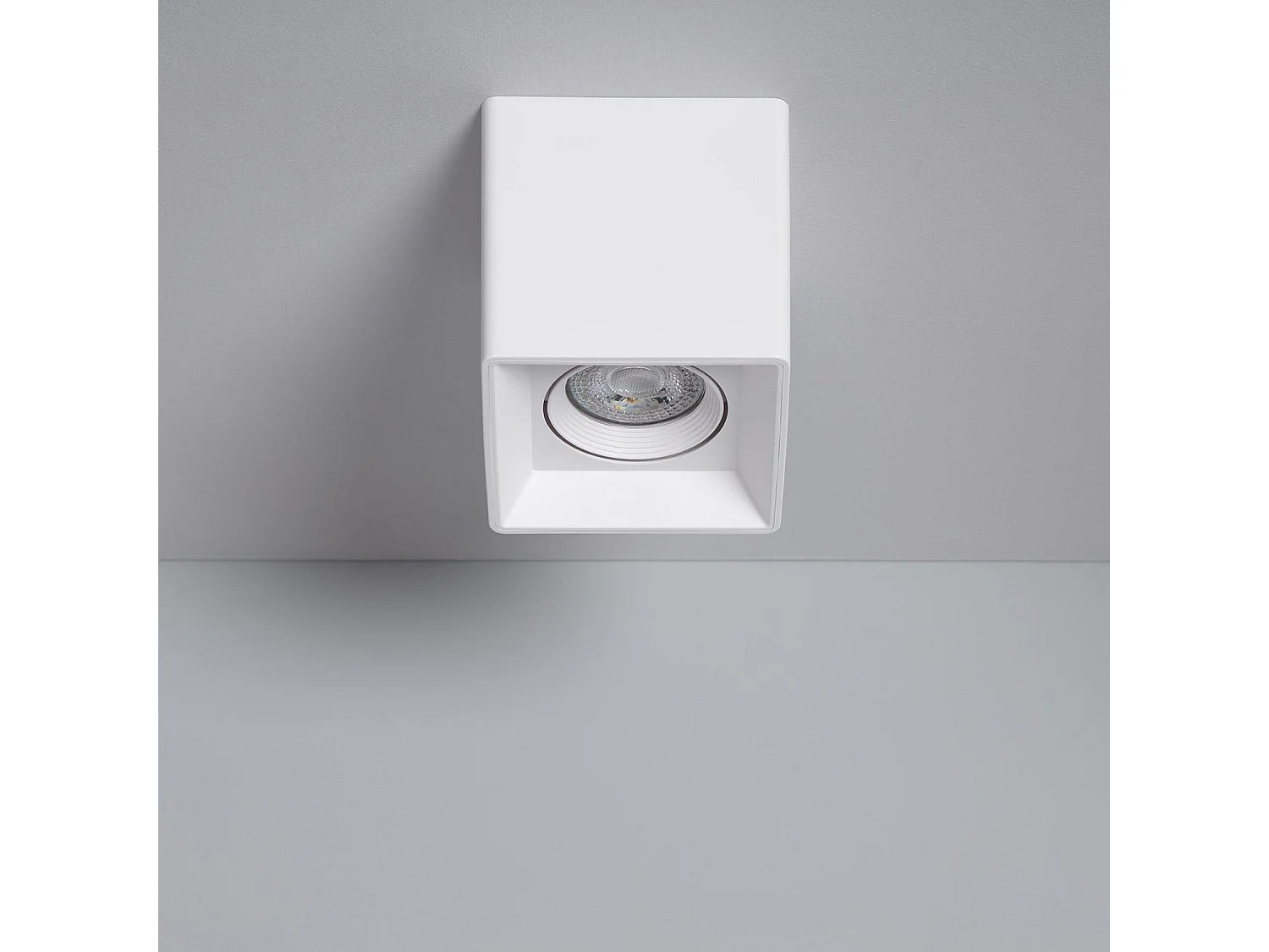 Plafonnier Space Carré Blanc avec Ampoule GU10 2700K Blanc chaud