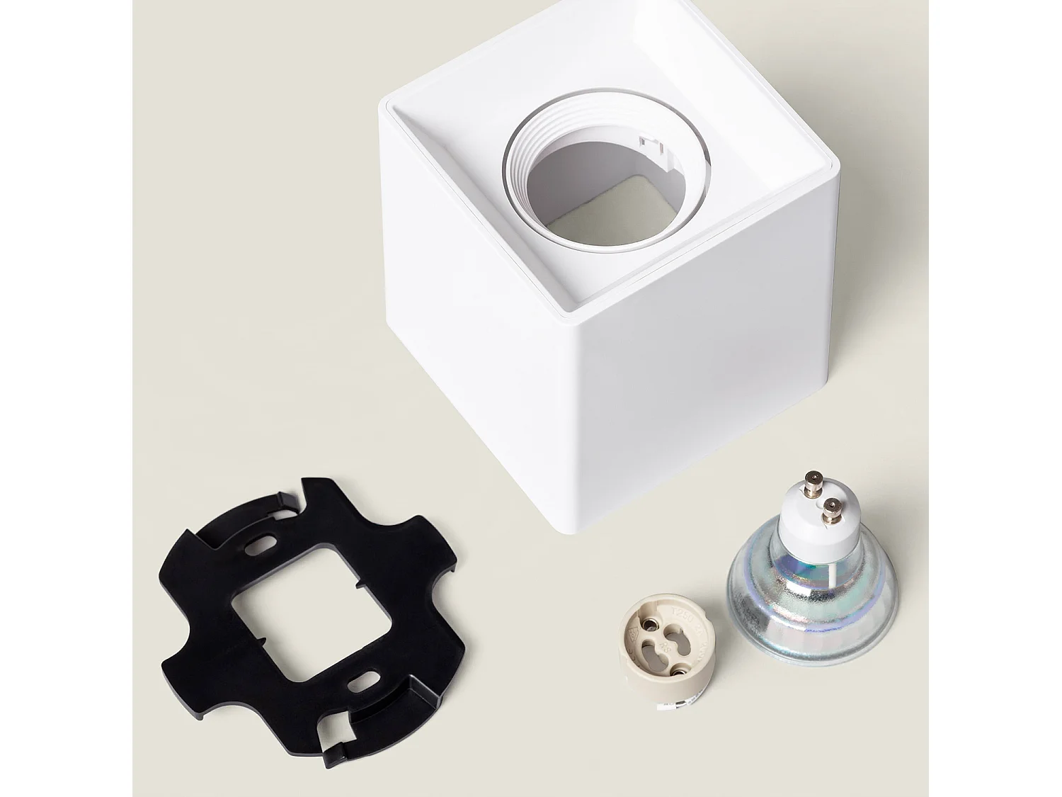 Aplique de Techo Cuadrado Blanco con Bombilla GU10 Space 2700K Blanco Cálido