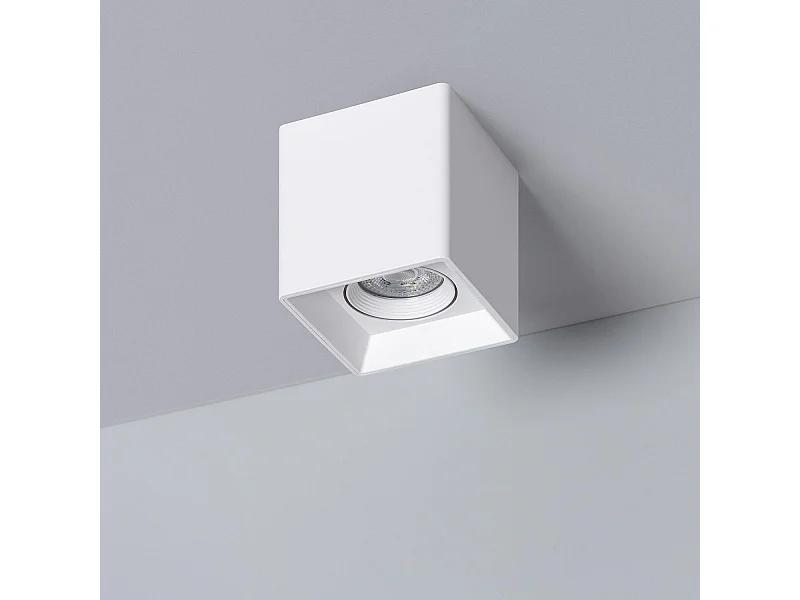 Plafonnier Space Carré Blanc avec Ampoule GU10 2700K Blanc chaud