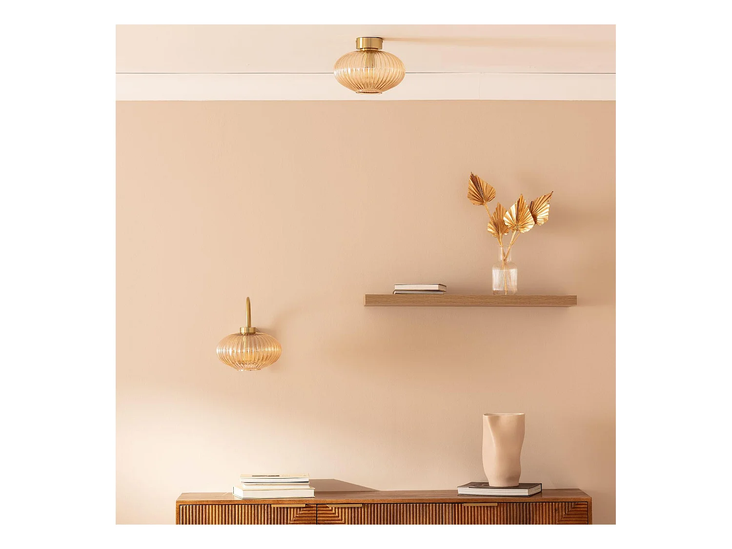 Plafonnier Métal et Verre Basile Ambre