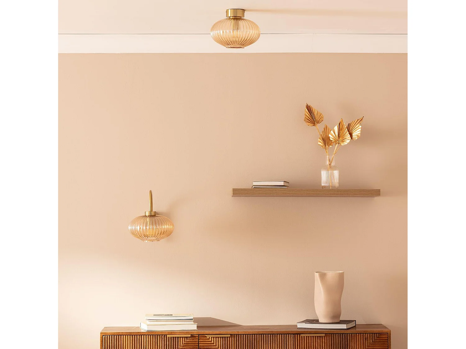 Plafonnier Métal et Verre Basile Ambre