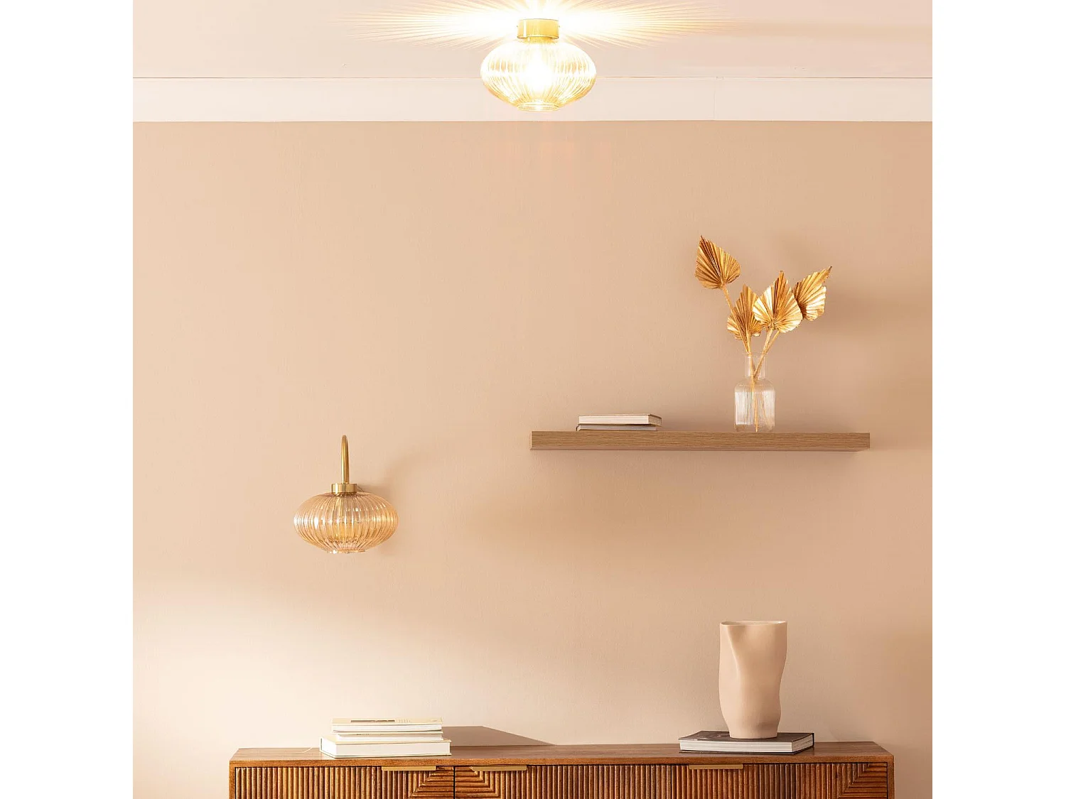 Plafonnier Métal et Verre Basile Ambre