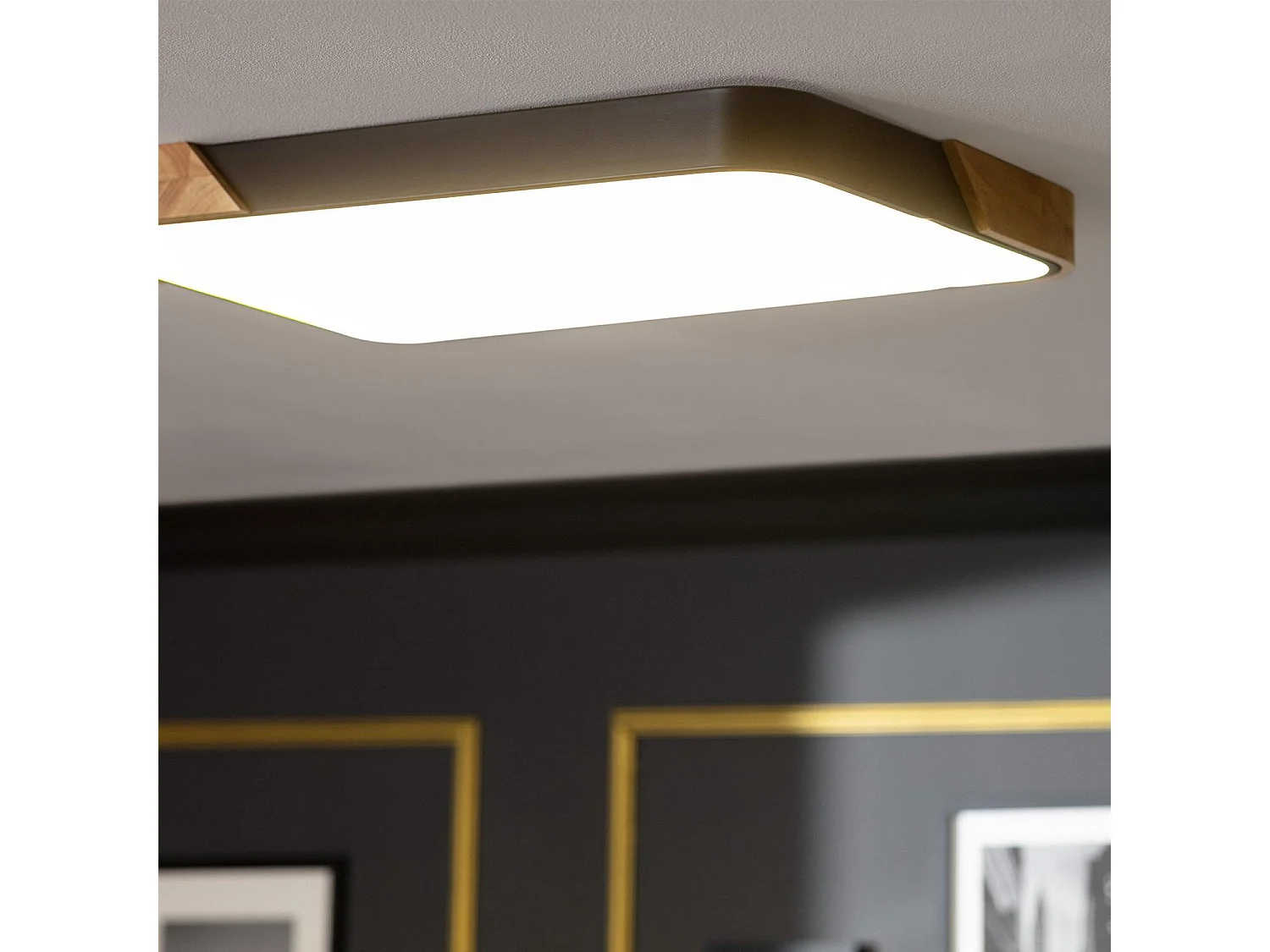 Plafoniera LED 30W Rettangolare Legno e Metallo 625x425 mm CCT Selezionabile Semi-Dari Nero