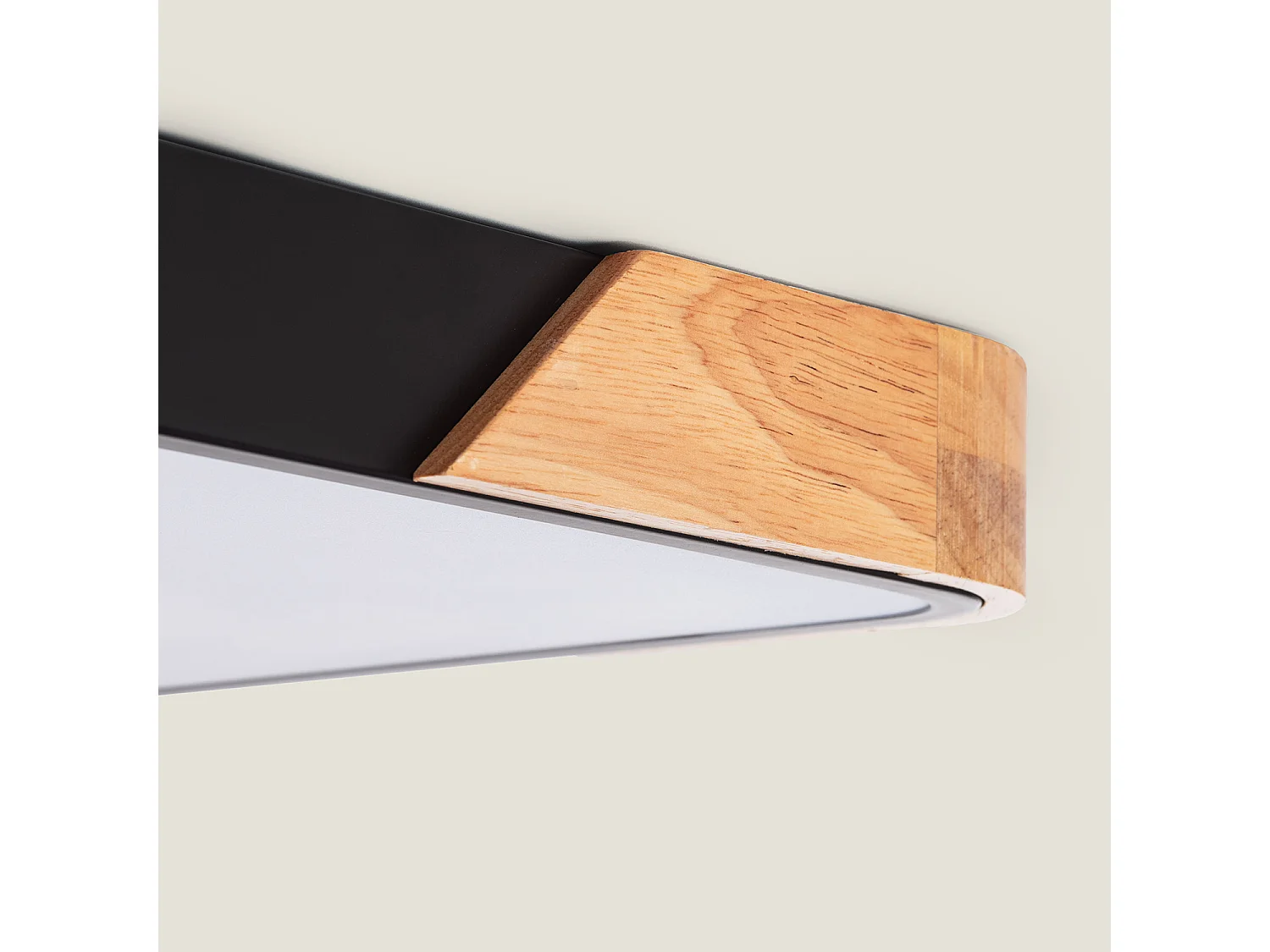 Plafoniera LED 30W Rettangolare Legno e Metallo 625x425 mm CCT Selezionabile Semi-Dari Nero