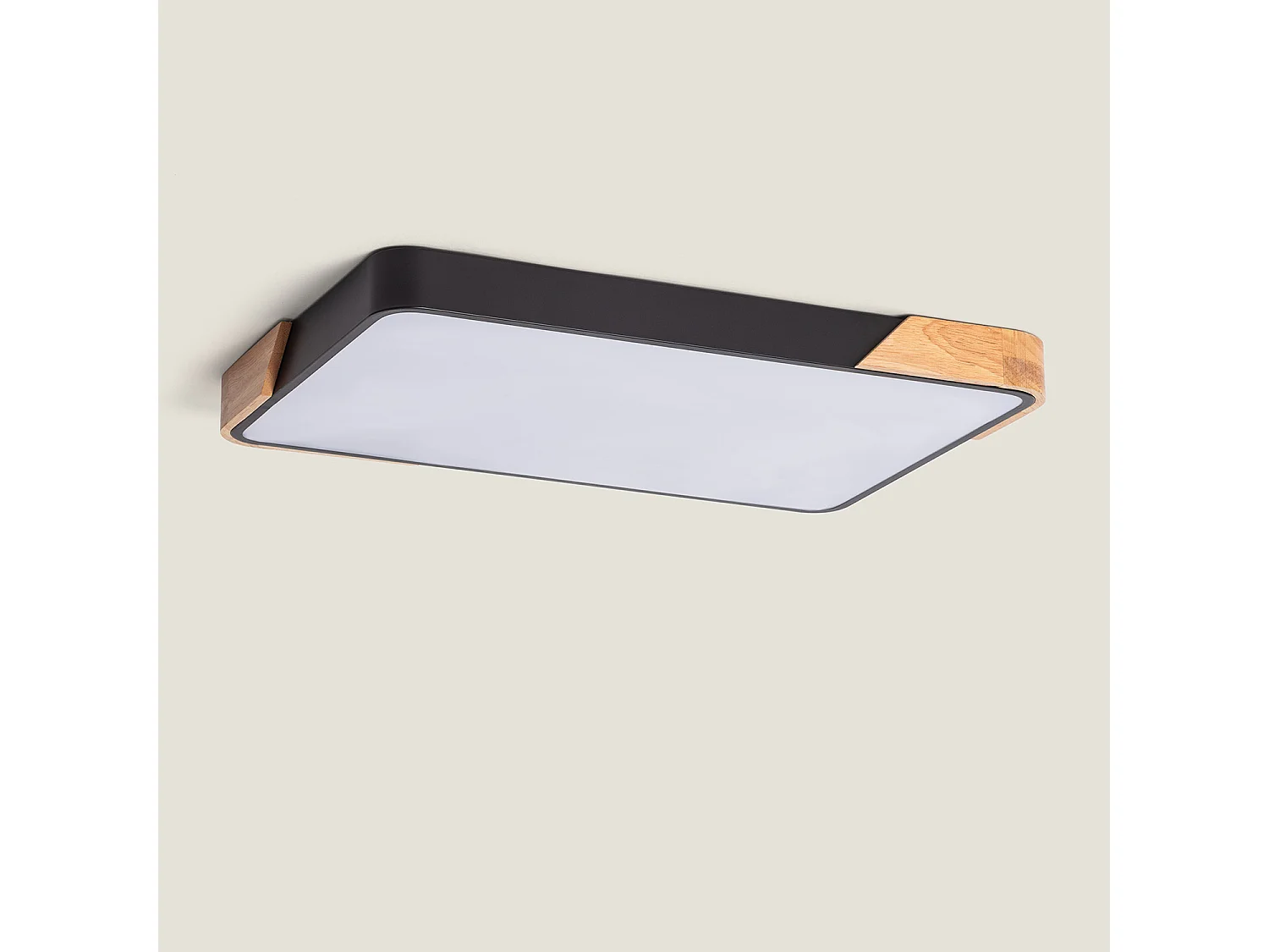 Plafoniera LED 30W Rettangolare Legno e Metallo 625x425 mm CCT Selezionabile Semi-Dari Nero