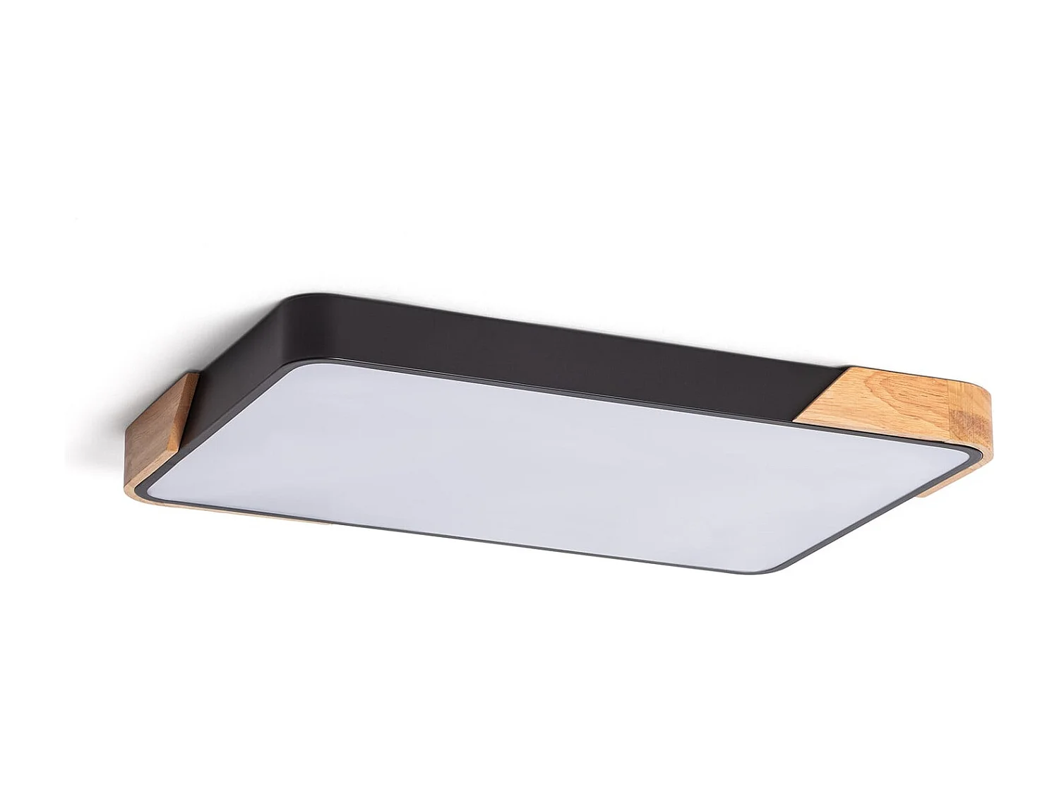 Plafoniera LED 30W Rettangolare Legno e Metallo 625x425 mm CCT Selezionabile Semi-Dari Nero