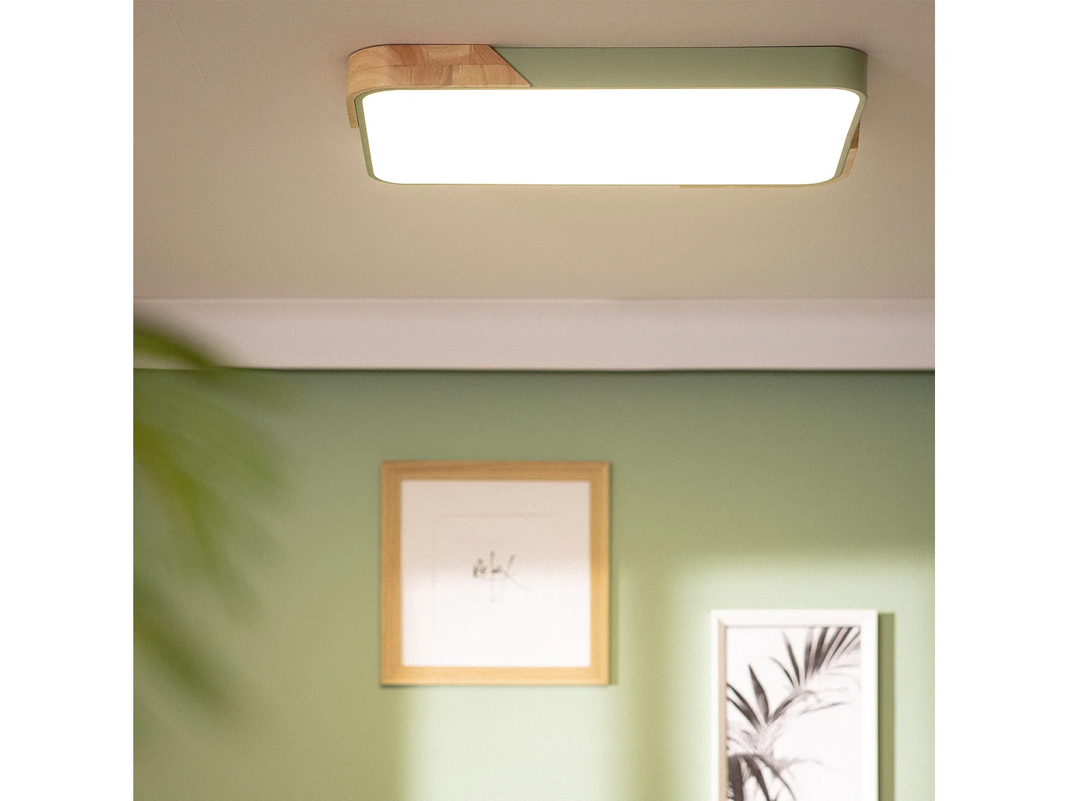 Plafoniera LED 30W Rettangolare Legno e Metallo 625x425 mm CCT Selezionabile Semi-Dari Nero