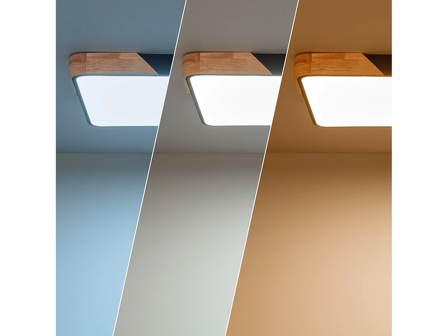Plafoniera LED 30W Rettangolare Legno e Metallo 625x425 mm CCT Selezionabile Semi-Dari Nero