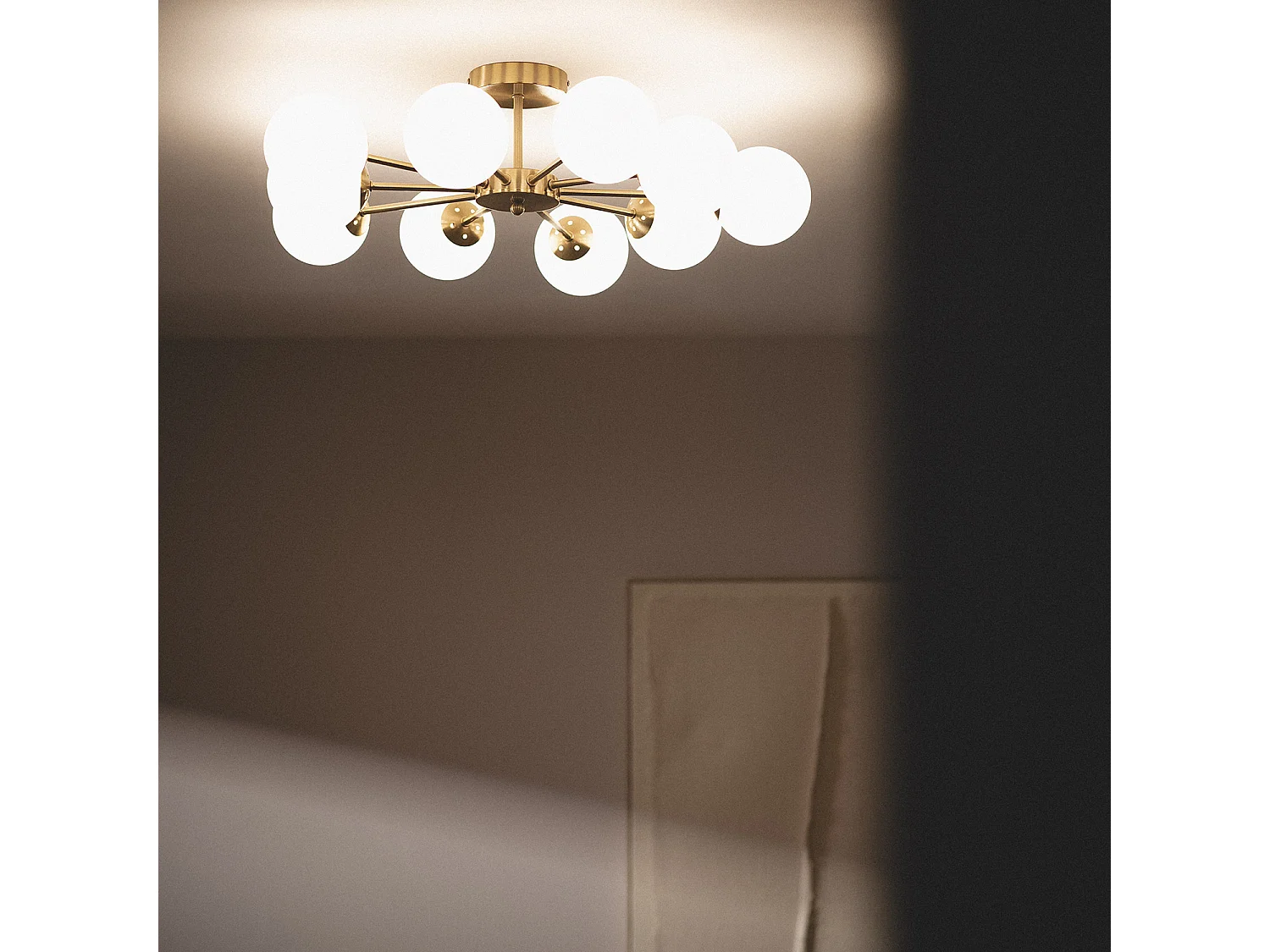 Plafonnier Métal et Verre Moonlight Brass 10 Spots Doré