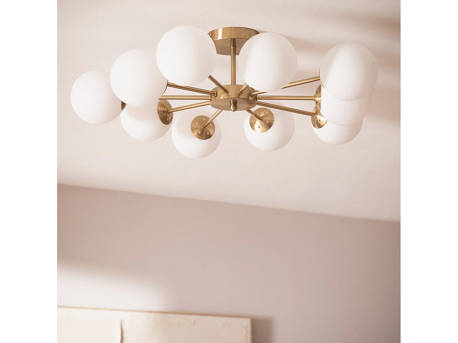 Plafonnier Métal et Verre Moonlight Brass 10 Spots Doré