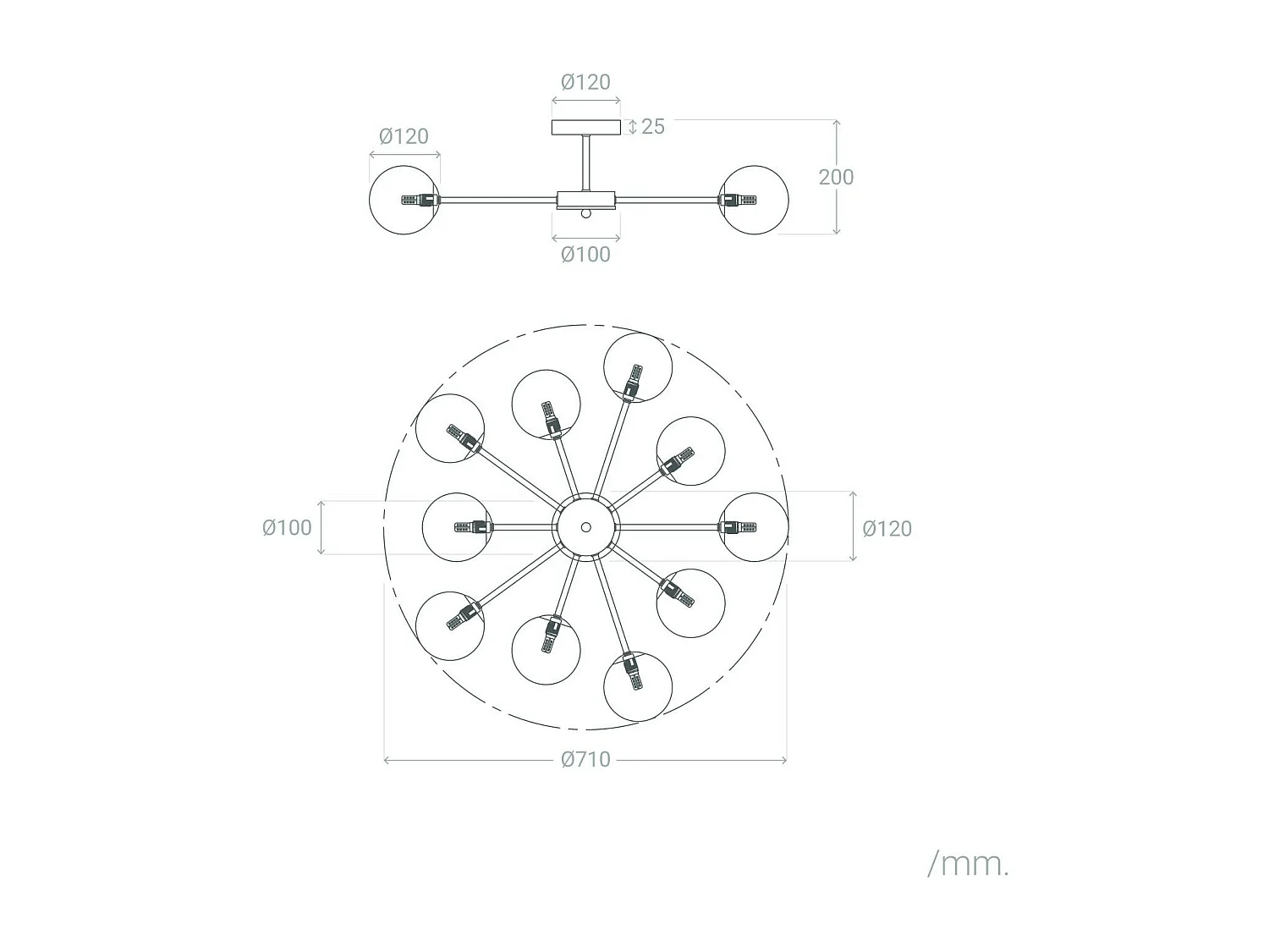 Plafonnier Métal et Verre Moonlight Brass 10 Spots Doré