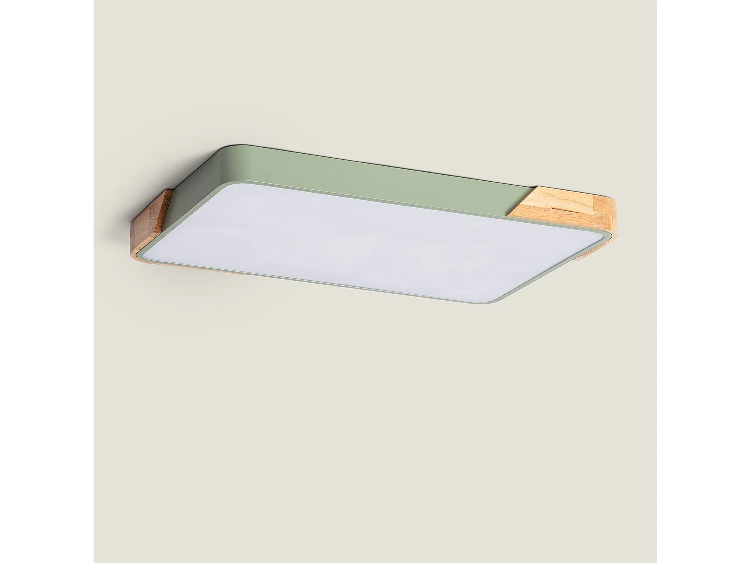 Plafonnier LED 30W Rectangulaire Bois et Métal 625x425 mm CCT Sélectionnable Semi-Dari Vert