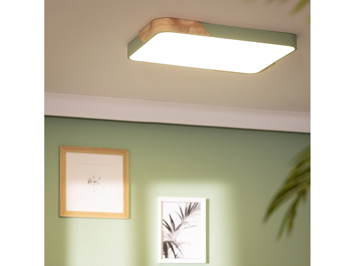 Plafonnier LED 30W Rectangulaire Bois et Métal 625x425 mm CCT Sélectionnable Semi-Dari Vert