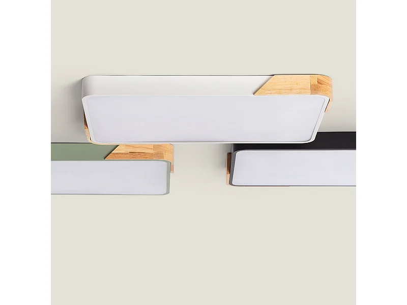 Plafonnier LED 30W Rectangulaire Bois et Métal 625x425 mm CCT Sélectionnable Semi-Dari Blanc