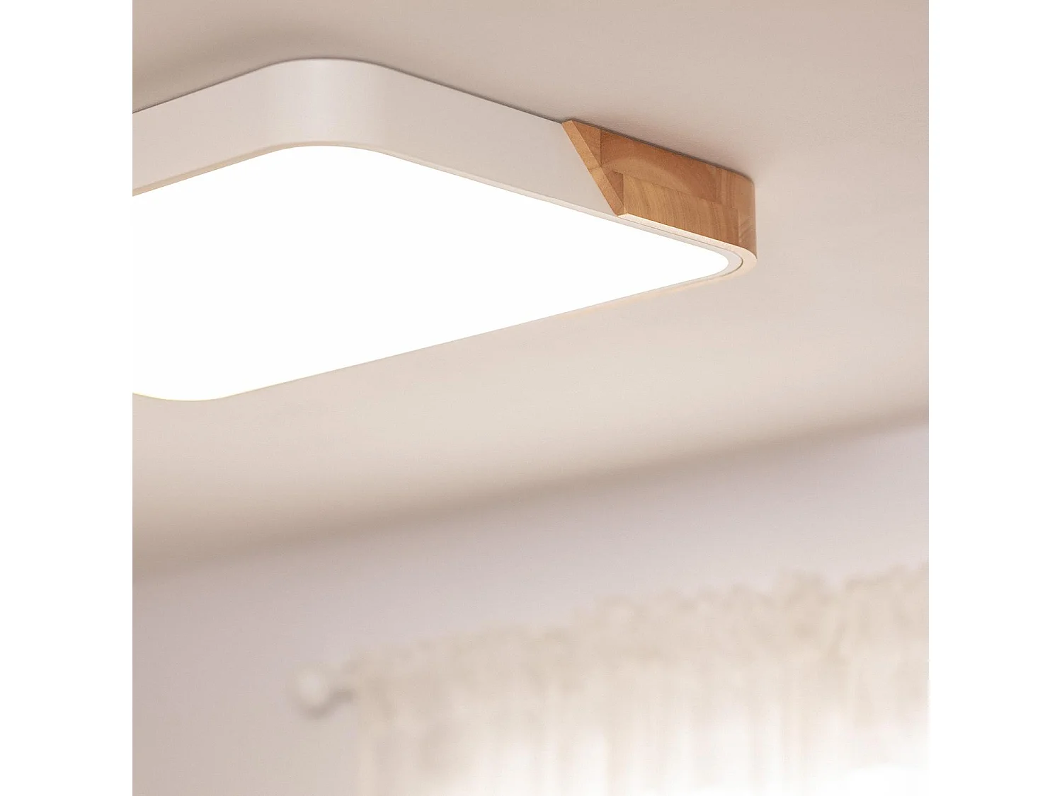 Plafoniera LED 30W Rettangolare Legno e Metallo 625x425 mm CCT Selezionabile Semi-Dari Bianco