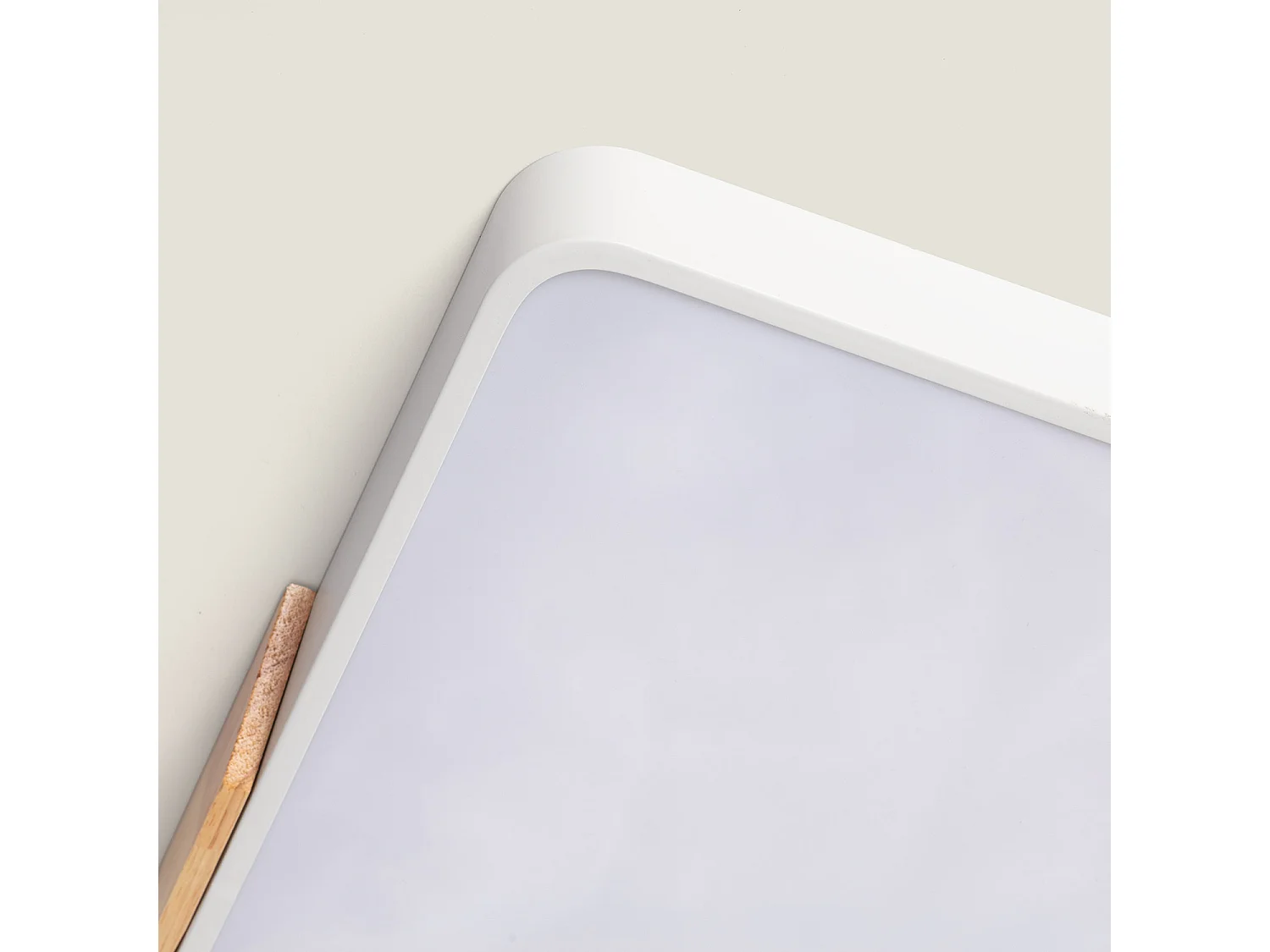 Plafoniera LED 30W Rettangolare Legno e Metallo 625x425 mm CCT Selezionabile Semi-Dari Bianco