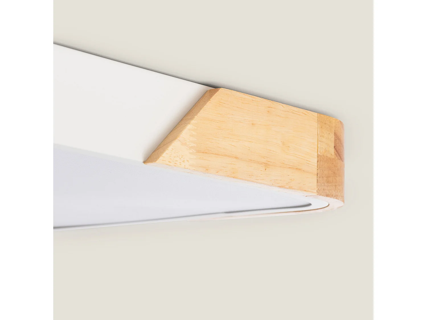Plafoniera LED 30W Rettangolare Legno e Metallo 625x425 mm CCT Selezionabile Semi-Dari Bianco
