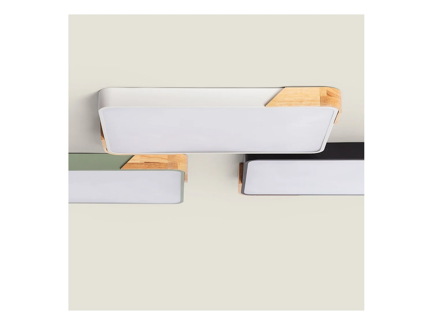 Plafón LED 30W Rectangular Madera y Metal 625x425 mm CCT Seleccionable Semi-Dari Blanco