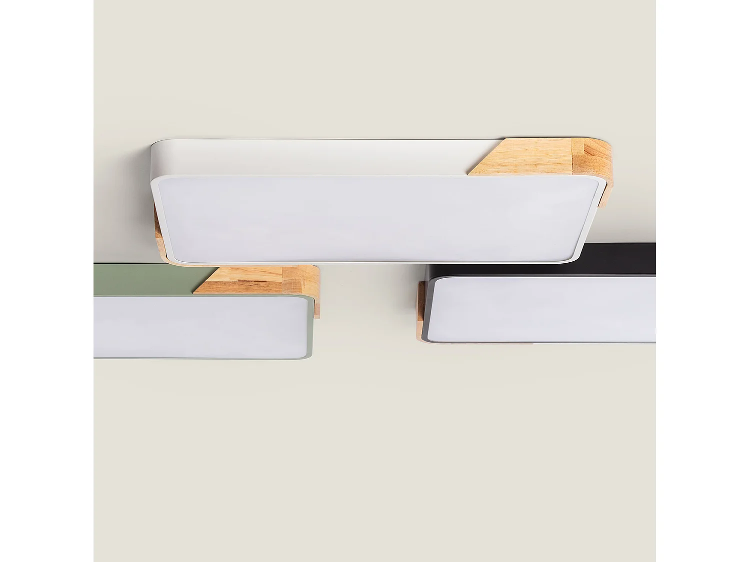 Plafonnier LED 30W Rectangulaire Bois et Métal 625x425 mm CCT Sélectionnable Semi-Dari Blanc