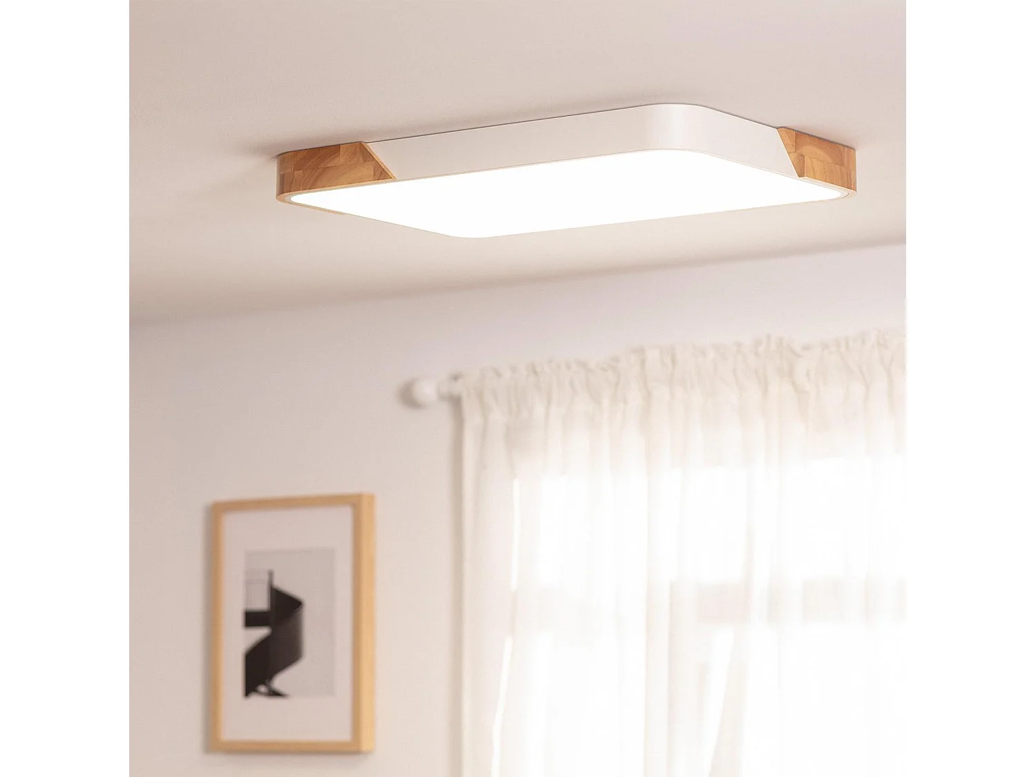 Plafonnier LED 30W Rectangulaire Bois et Métal 625x425 mm CCT Sélectionnable Semi-Dari Blanc