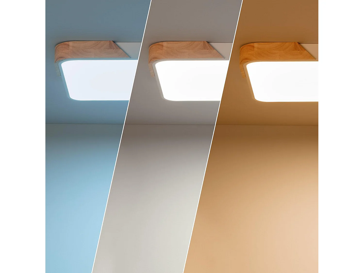 Plafonnier LED 30W Rectangulaire Bois et Métal 625x425 mm CCT Sélectionnable Semi-Dari Blanc