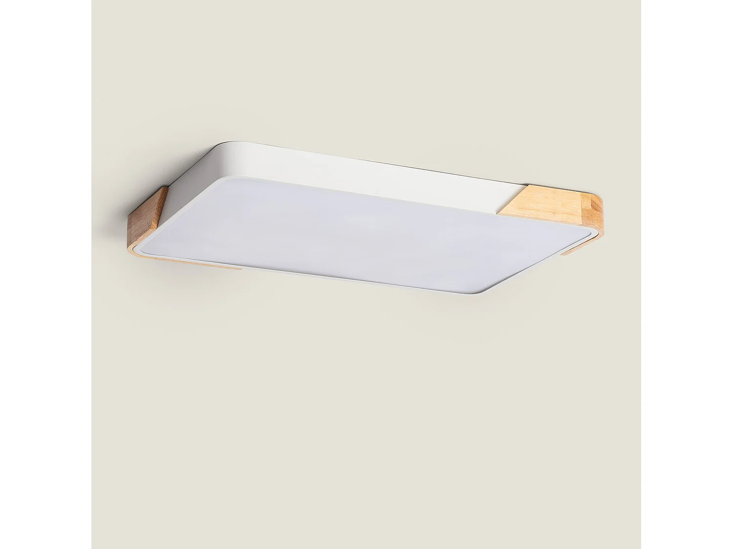 Plafonnier LED 30W Rectangulaire Bois et Métal 625x425 mm CCT Sélectionnable Semi-Dari Blanc