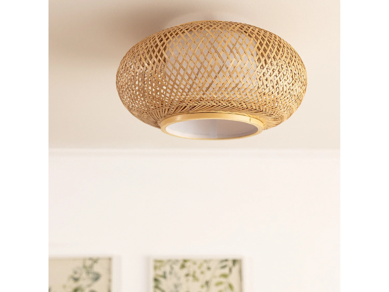 Plafonnier LED Rond Bambou Ø400 mm Denia Naturel