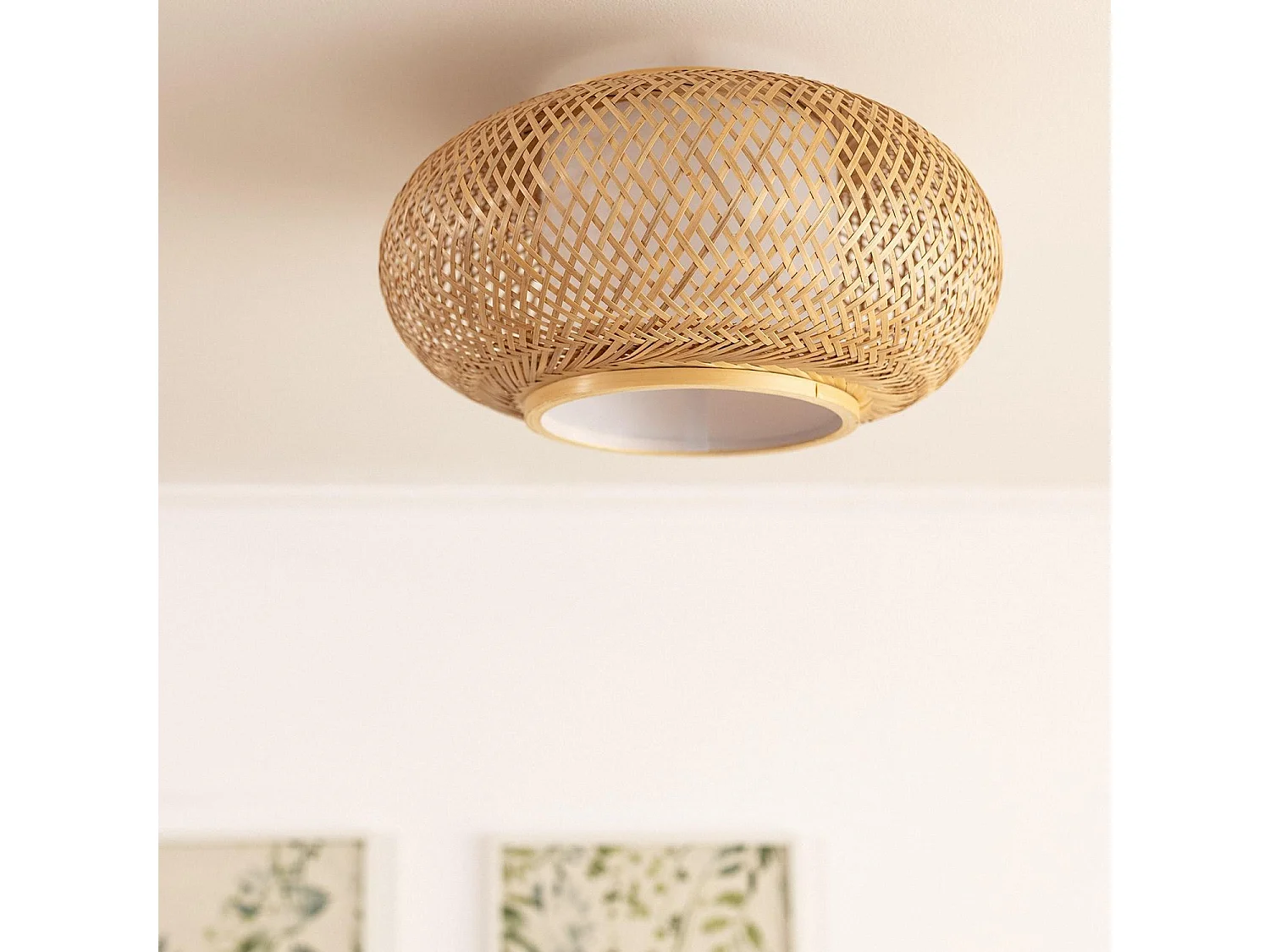 Plafonnier LED Rond Bambou Ø400 mm Denia Naturel