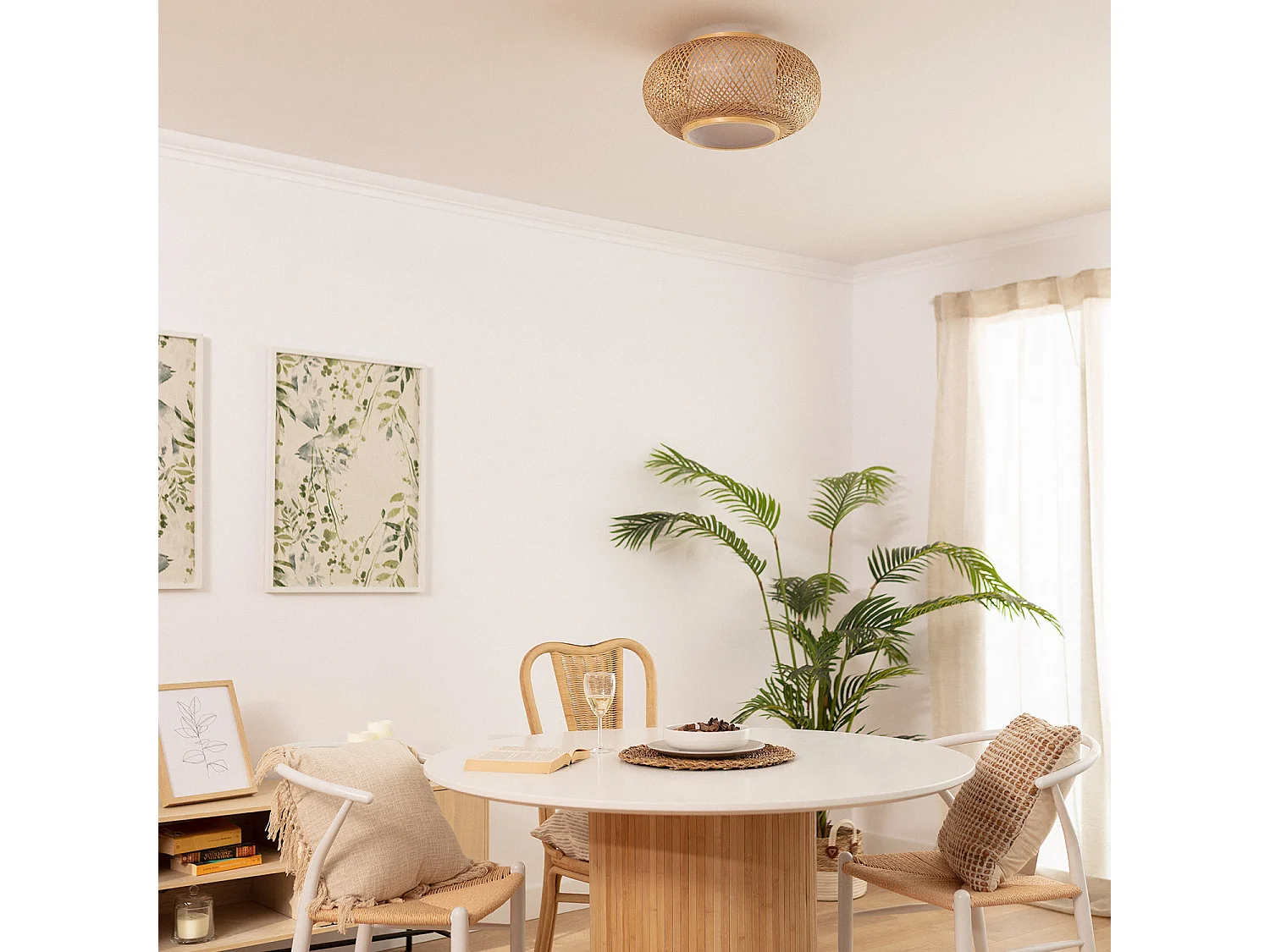 Plafonnier LED Rond Bambou Ø400 mm Denia Naturel