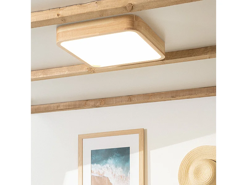 Plafonnier LED Carré Bois 20W CCT Sélectionnable Kayu 400x400 mm Bois
