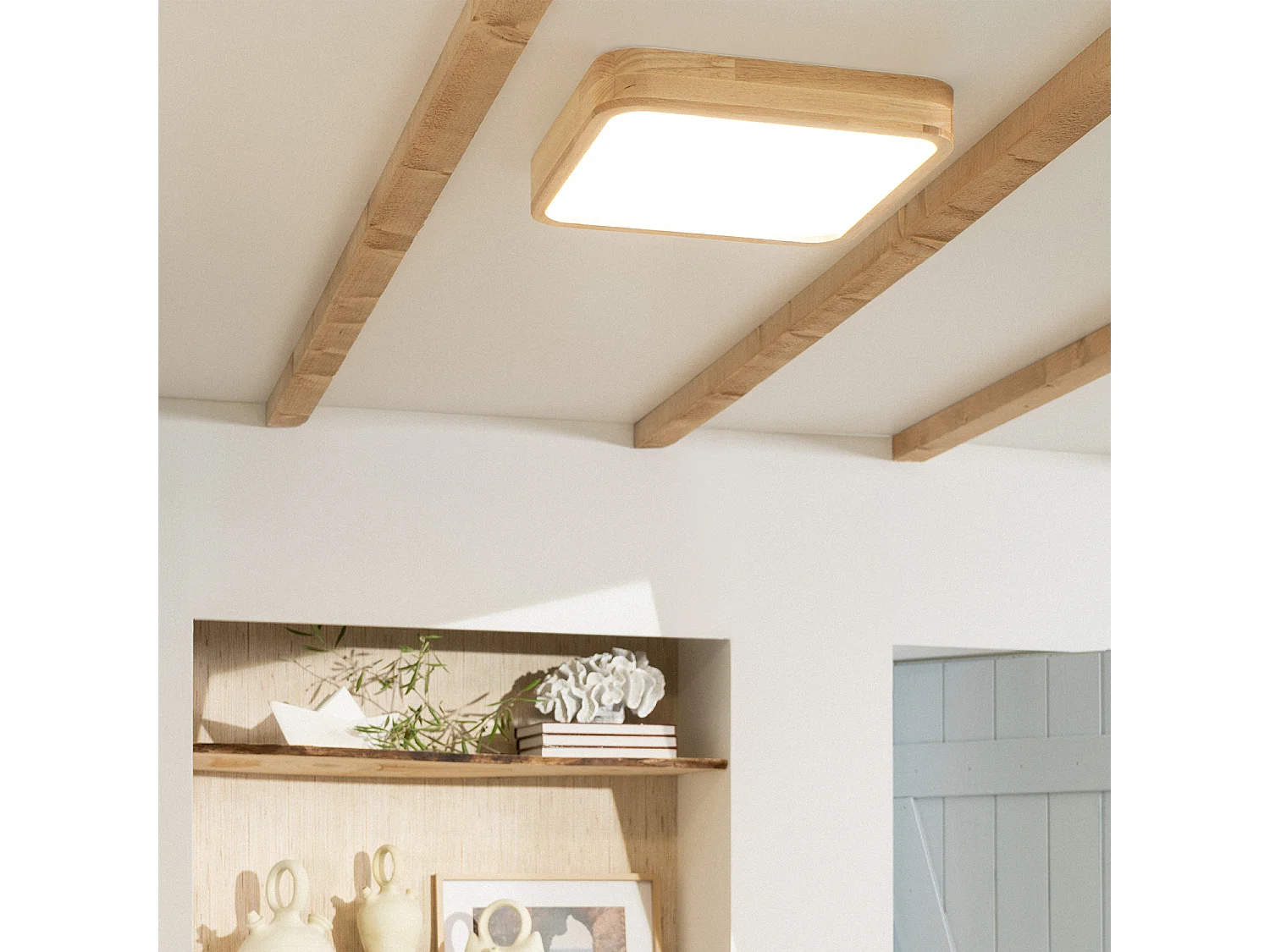 Plafonnier LED Carré Bois 20W CCT Sélectionnable Kayu 400x400 mm Bois