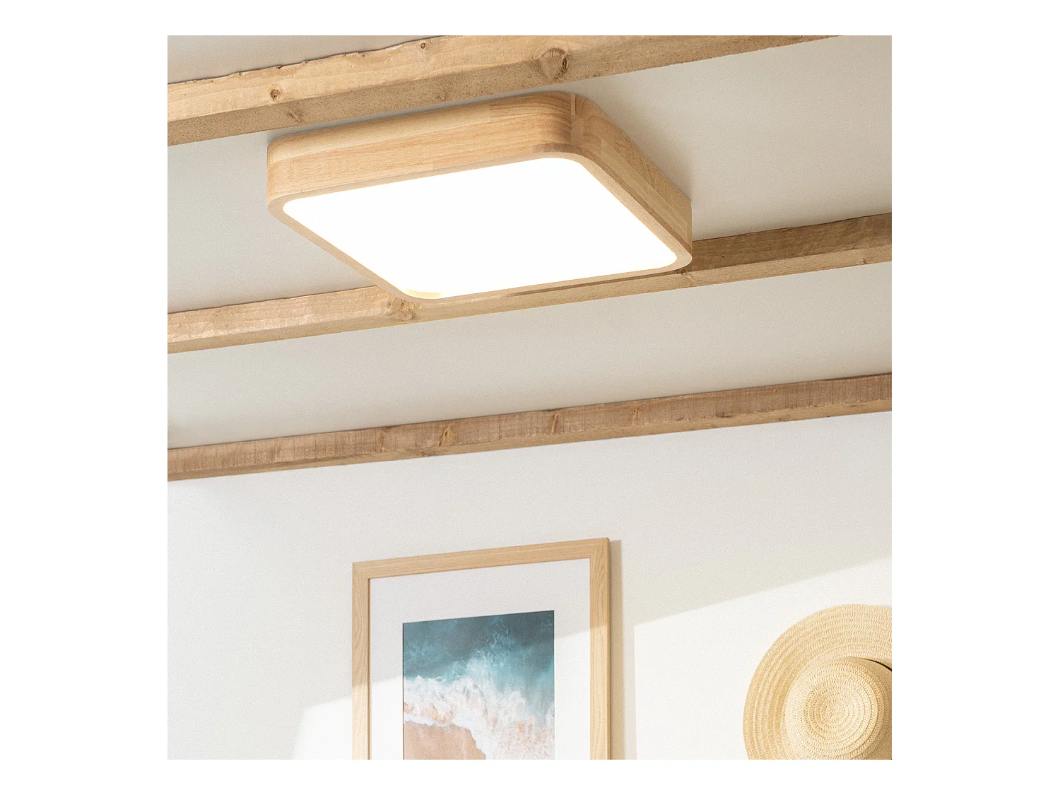 Plafón LED 20W Cuadrado Madera 400x400 mm CCT Seleccionable Kayu Madera