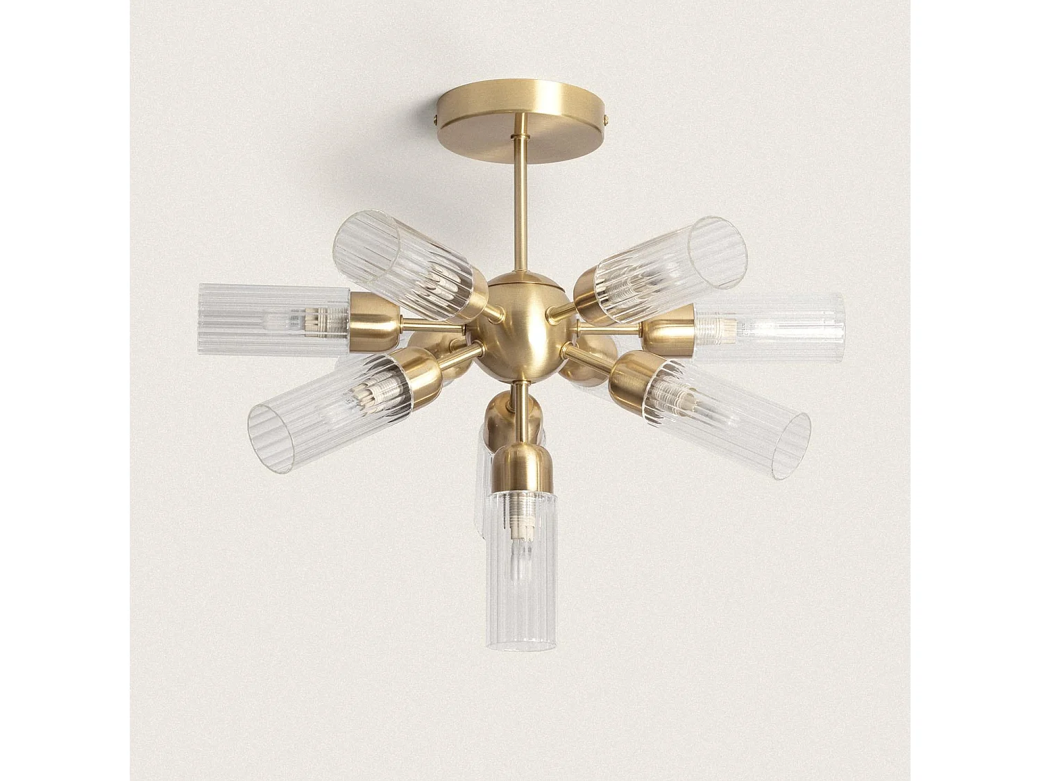 Lámpara de Techo Metal y Cristal 10 Focos Iraide Dorado