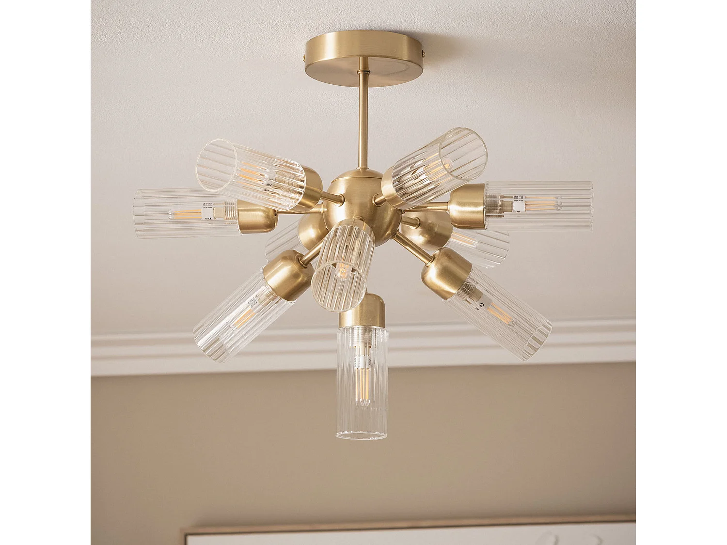 Lámpara de Techo Metal y Cristal 10 Focos Iraide Dorado