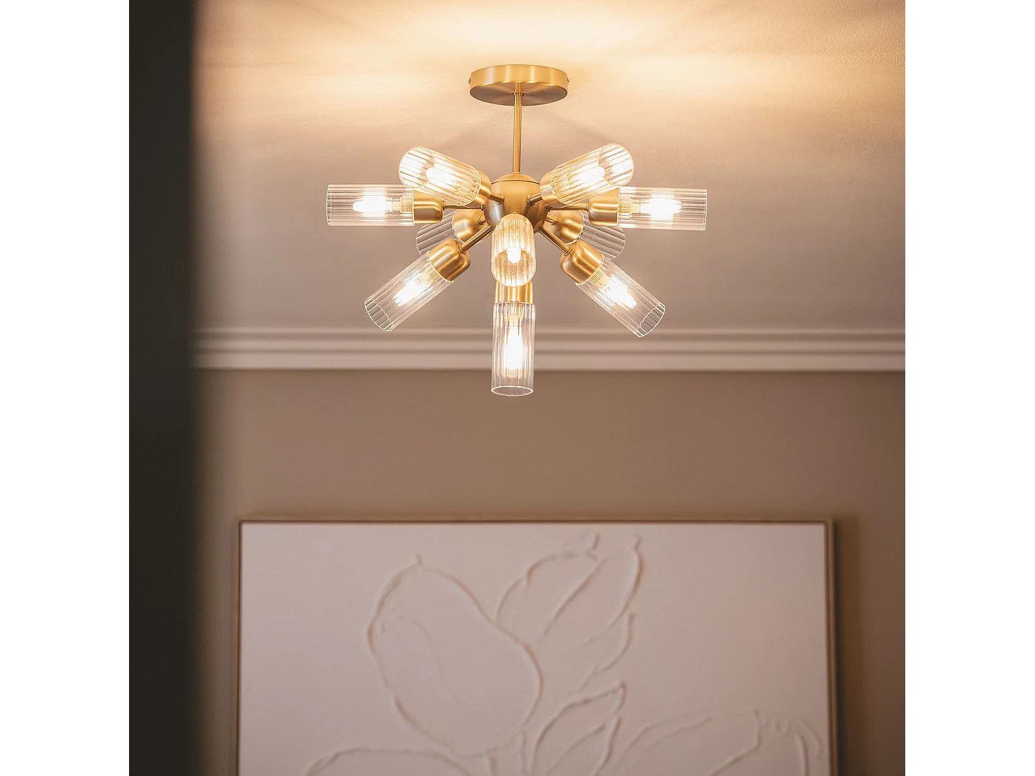 Lámpara de Techo Metal y Cristal 10 Focos Iraide Dorado