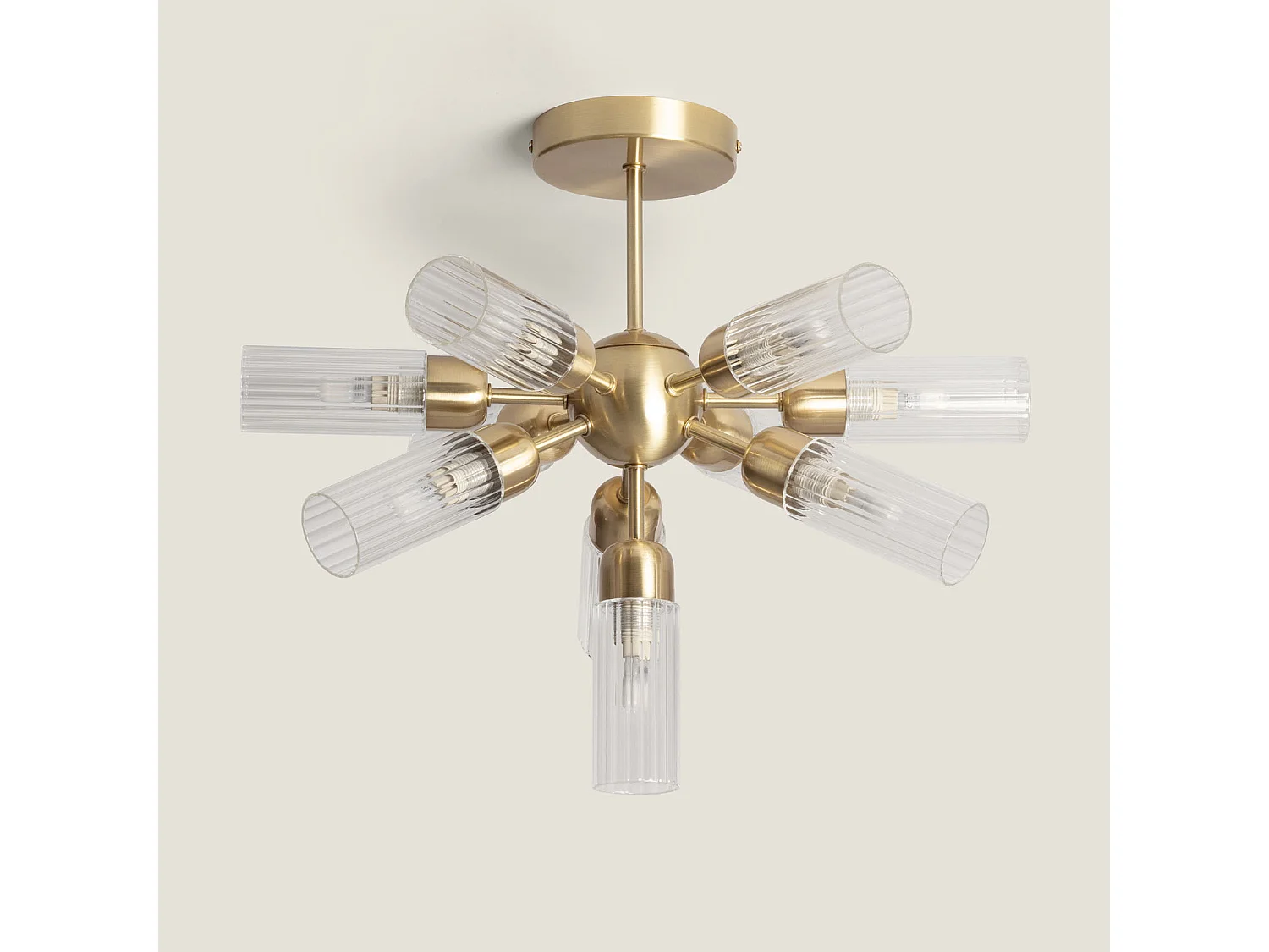 Lámpara de Techo Metal y Cristal 10 Focos Iraide Dorado