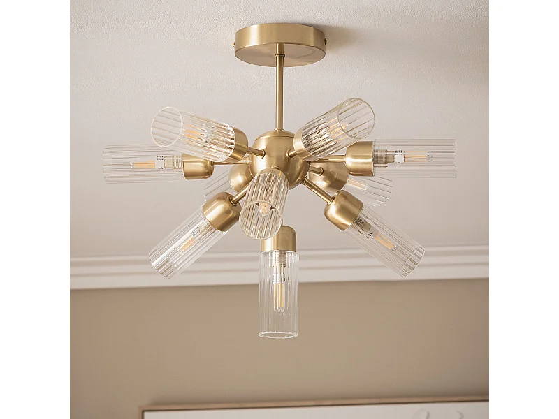 Plafonnier Métal et Verre 10 Spots Iraide Doré