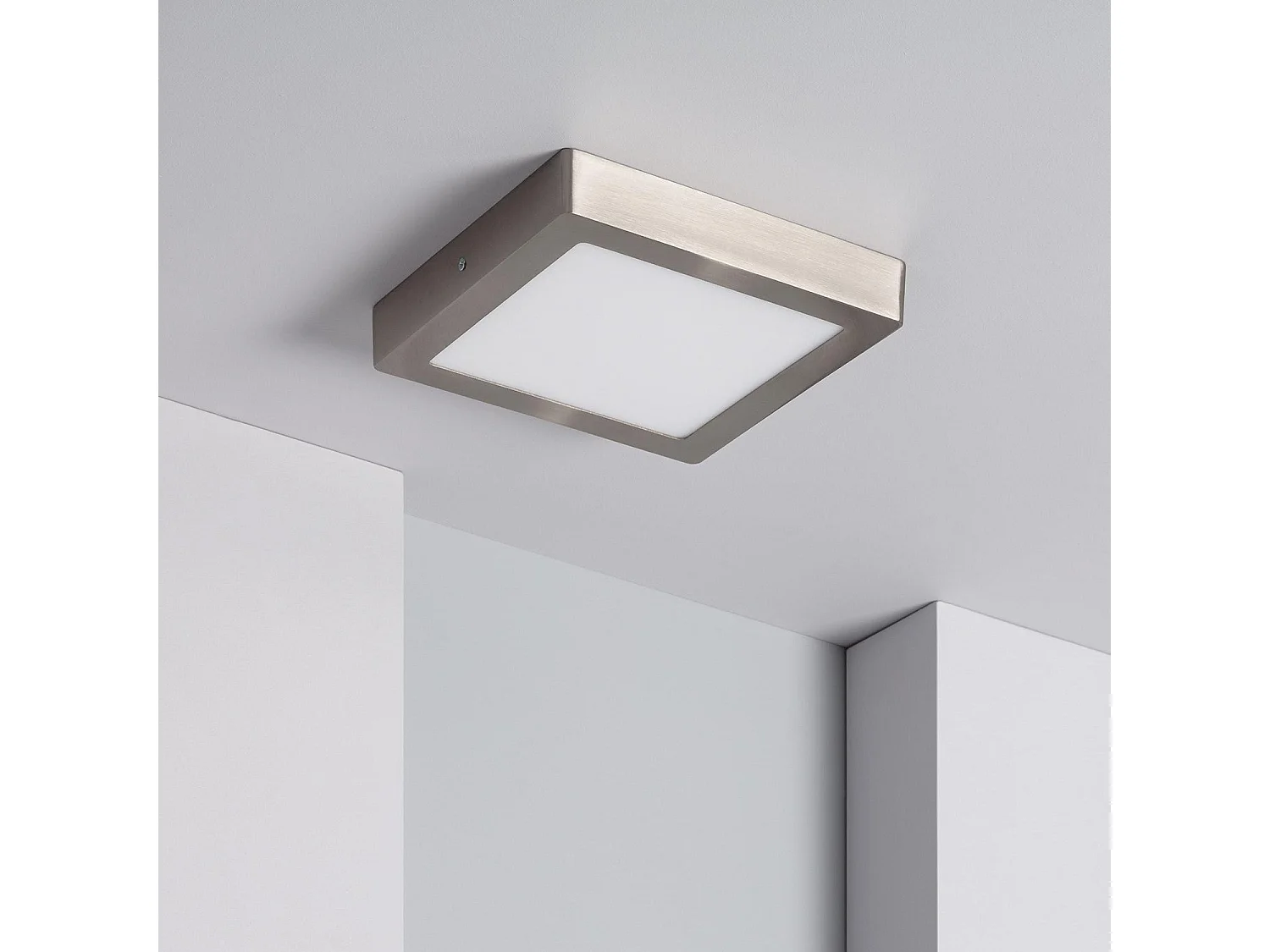 Plafonnier LED Carré Métal 18W Argenté 225x225 mm  3000K Blanc chaud