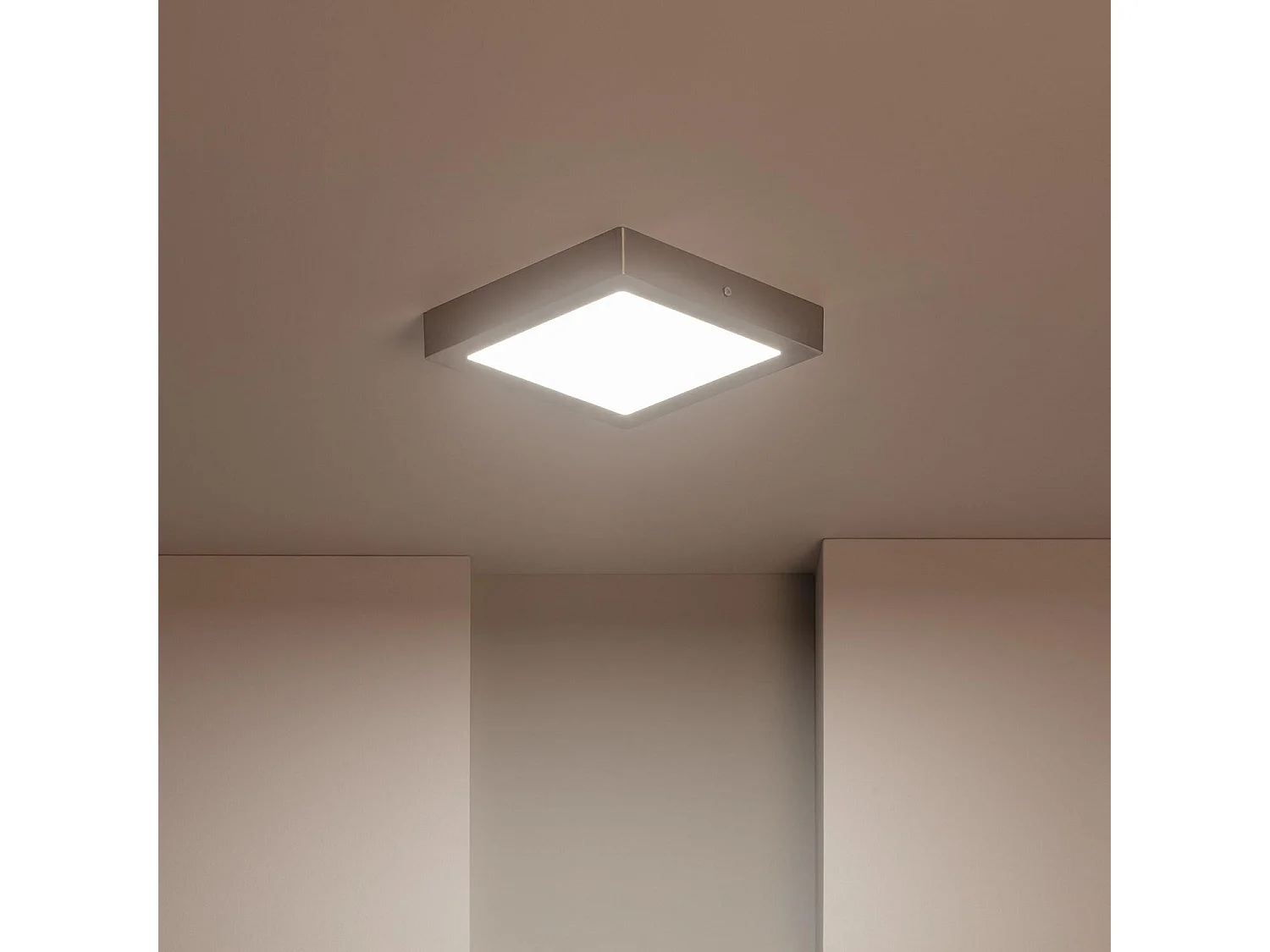 Plafonnier LED Carré Métal 18W Argenté 225x225 mm  3000K Blanc chaud