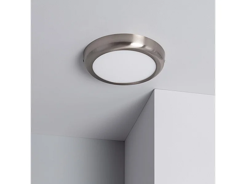 Plafonnier LED Rond Métal Design Silver 18W Ø225mm  3000K Blanc chaud