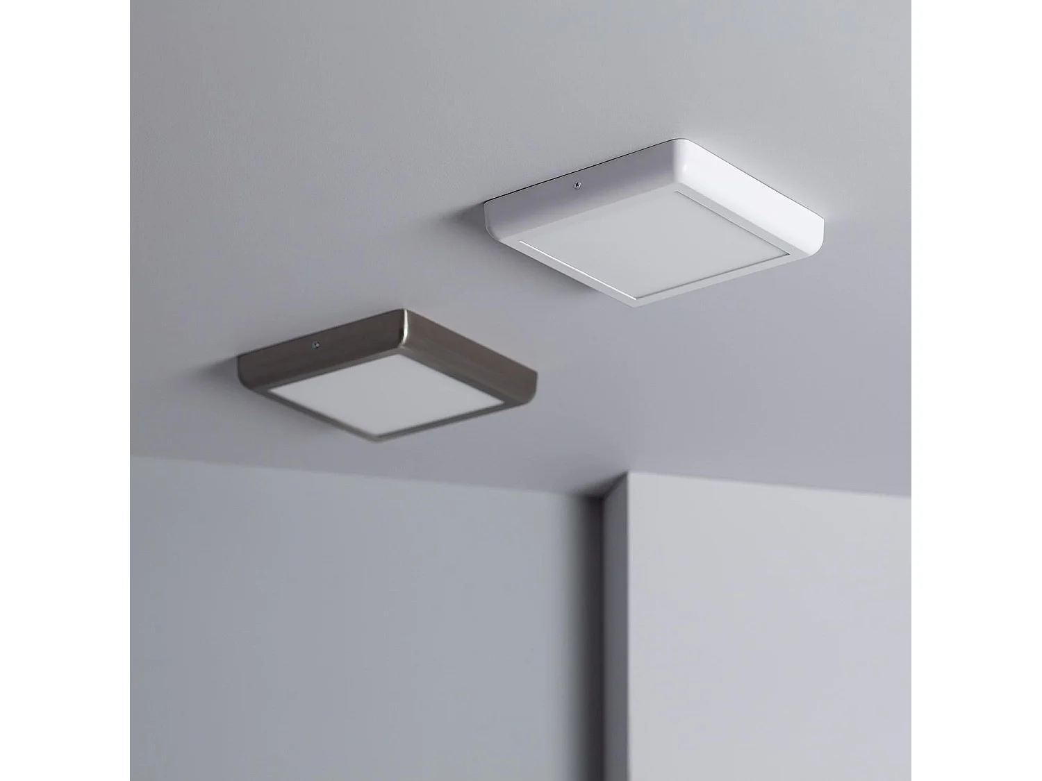 Plafonnier LED Carré Design 18W Métal 225x225 mm Silver  4000K Blanc neutre