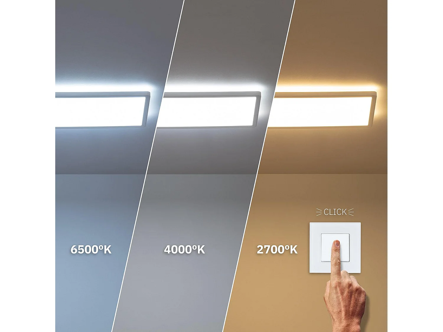 Plafonnier LED Rectangulaire SwitchCCT Sélectionnable 24W Double Face 580x200 mm Sélectionnable (chaud-neutre-froid)