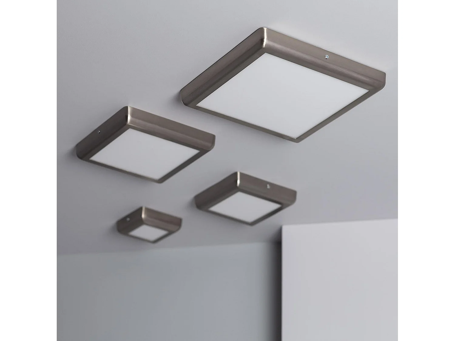 Plafonnier LED Carré 24W Métal Design Silver 300x300mm  4000K Blanc neutre
