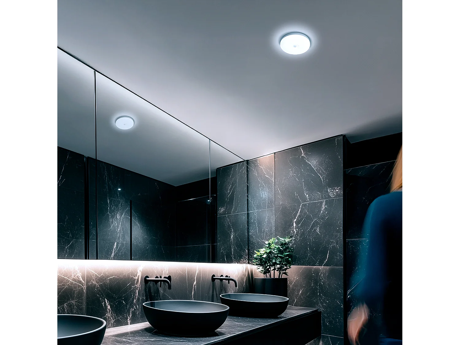 Plafonnier LED 12W Ø216 mm No Flicker avec Détecteur de Présence PIR et Crépusculaire  6500K Blanc froid