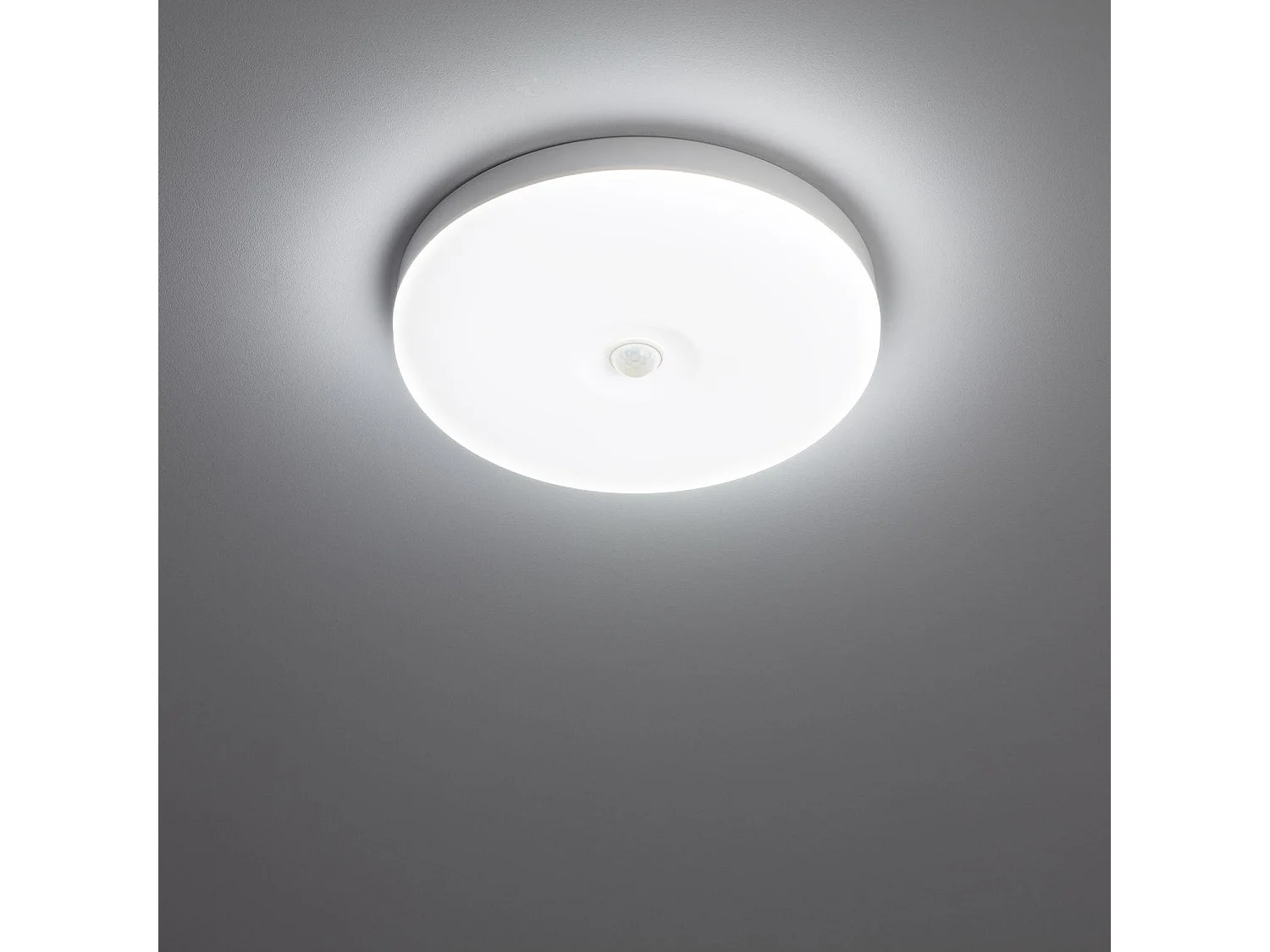 Plafonnier LED 12W Ø216 mm No Flicker avec Détecteur de Présence PIR et Crépusculaire  6500K Blanc froid
