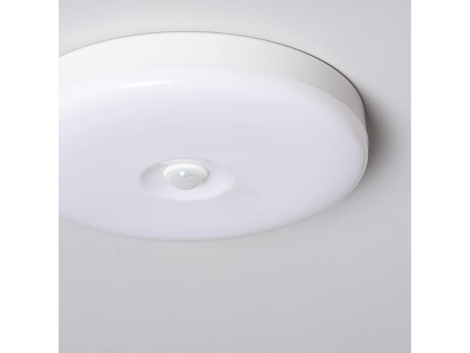 Plafonnier LED 12W Ø216 mm No Flicker avec Détecteur de Présence PIR et Crépusculaire  6500K Blanc froid
