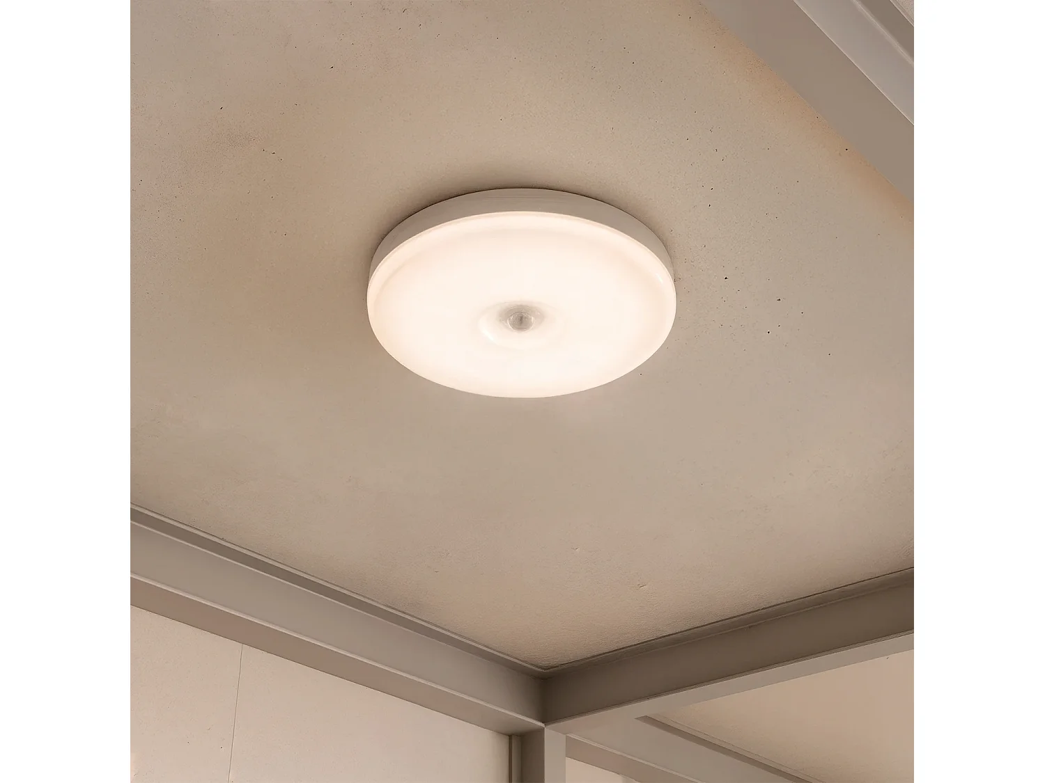 Plafoniera LED 12W Circolare Ø216 mm No Flicker con Sensore di Movimento PIR e Crepuscolare 6500K Bianco Freddo