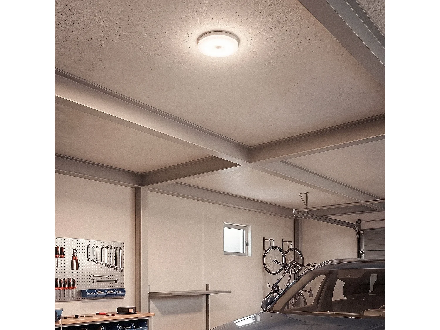 Plafoniera LED 12W Circolare Ø216 mm No Flicker con Sensore di Movimento PIR e Crepuscolare 6500K Bianco Freddo